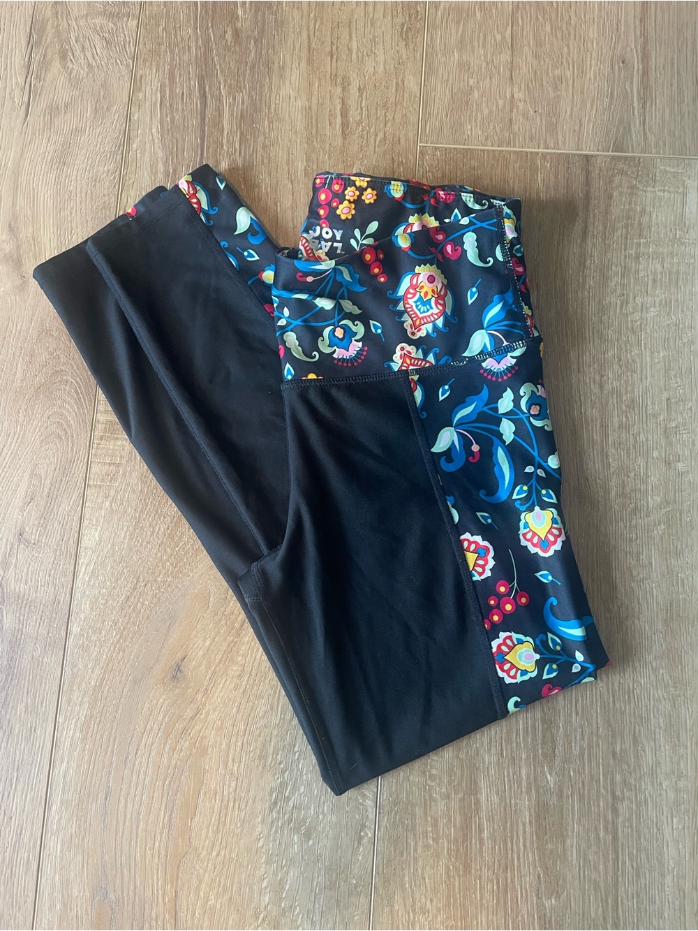 JoyLab Black Leggings with Multicolor Floral Panels